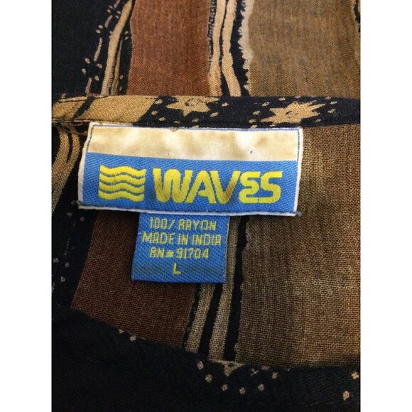 Vintage WAVES Rayon Tunic Top Made In India Seashell Stripes Size L - Picture 5 of 8